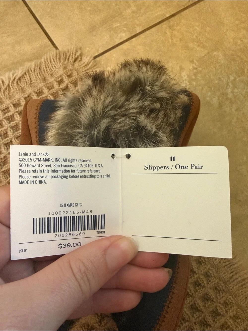 Janie and Jack: Navy Faux-Fur Moccasin Slippers size 11